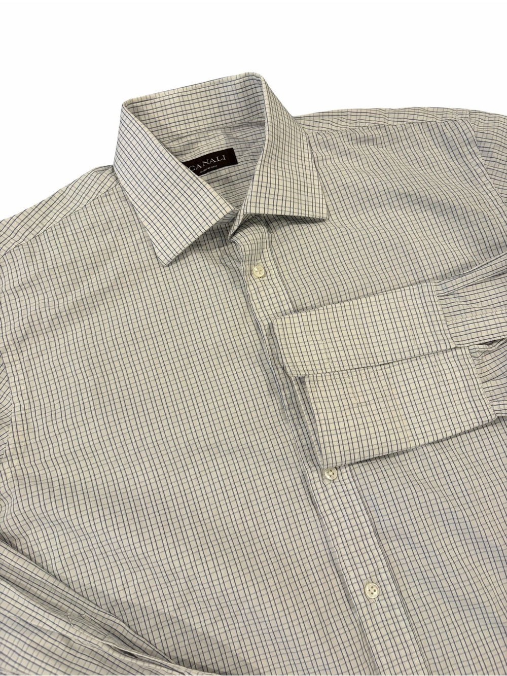 Canali Dress Shirt‎ Mens 41 16 White Blue Check French Cuff Italy